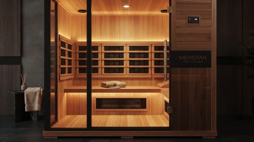 Interior benches of an infrared sauna